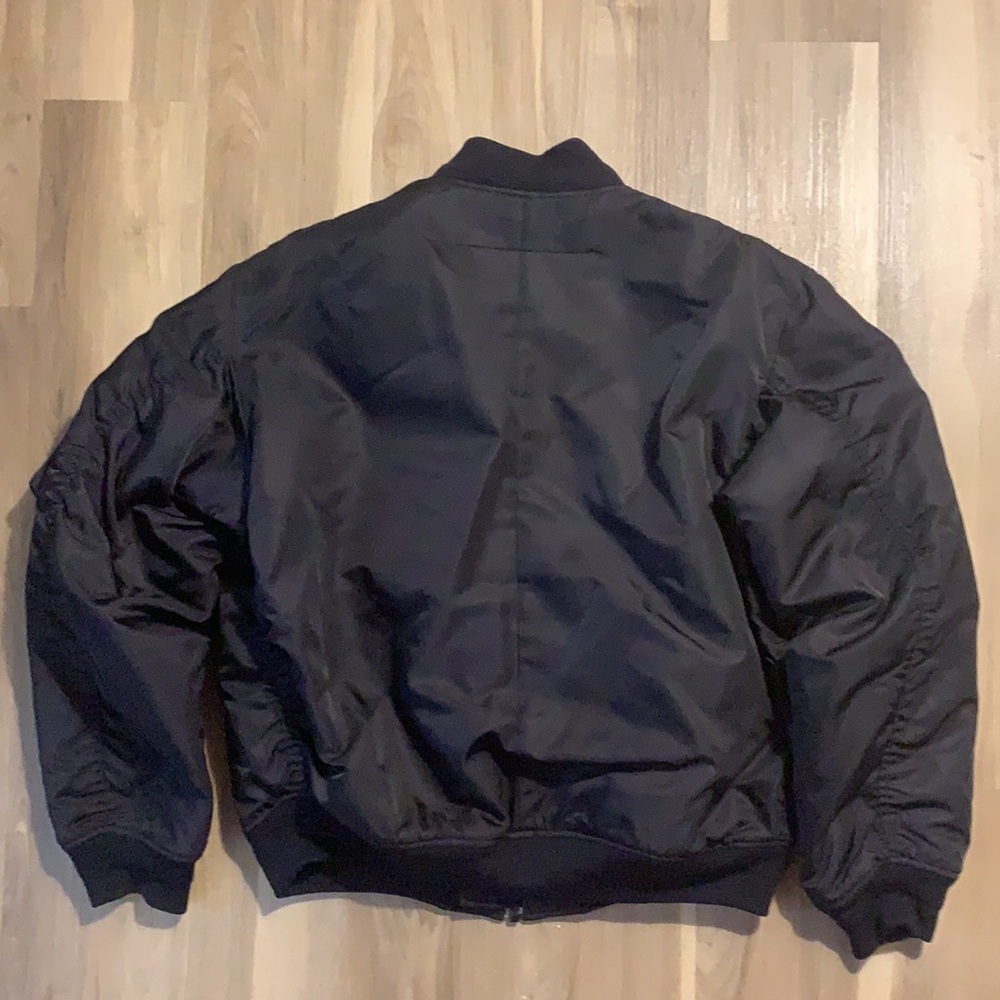 Givenchy navy bomber jacket w/ plaid lining, sz 48 - Picture 3 of 14